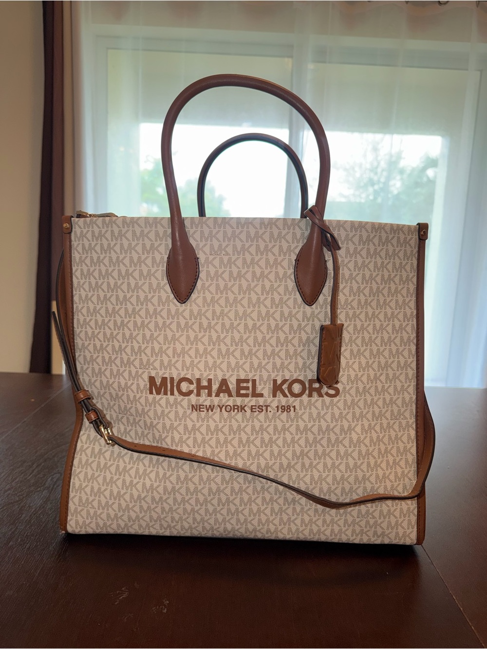 Michael Kors Cream and Brown Signature Tote with Logo